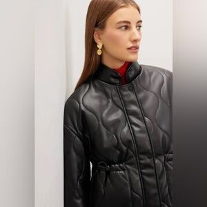 Slate & Willow Quilted Faux Leather Black Jacket Size Small
